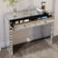 Table de coiffeuse avec miroir, console incurvée à 2 tiroirs en argent pour la chambre à coucher
