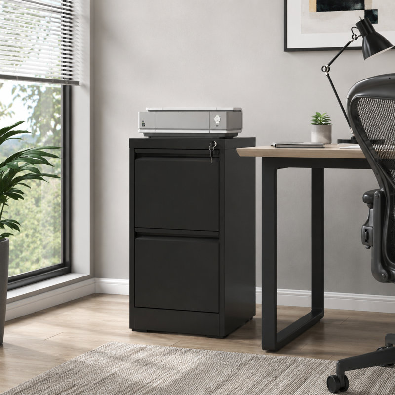 Black 2-Drawer Vertical File Cabinet with Lock and Interlock, Full Extension Drawers with Hanging Rods for Letter Legal and A4 Files, Wall Mountable Storage for Home Office