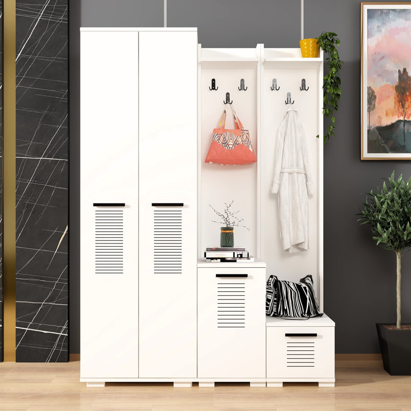 Aithusa 100 cm W Hall Tree with Shoe Storage, White