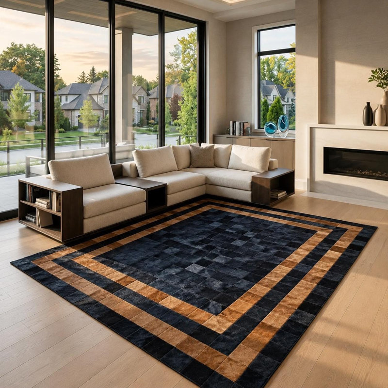 Tapis en cuir de vache fait à la main avec patchwork, Tapis de couloir 2,5 x 8 pi
