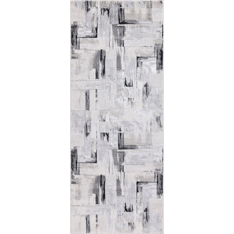 Figueroa Collection Abstract Gray/Black Neutral Area Rug, Runner 2'6" x 7'8"
