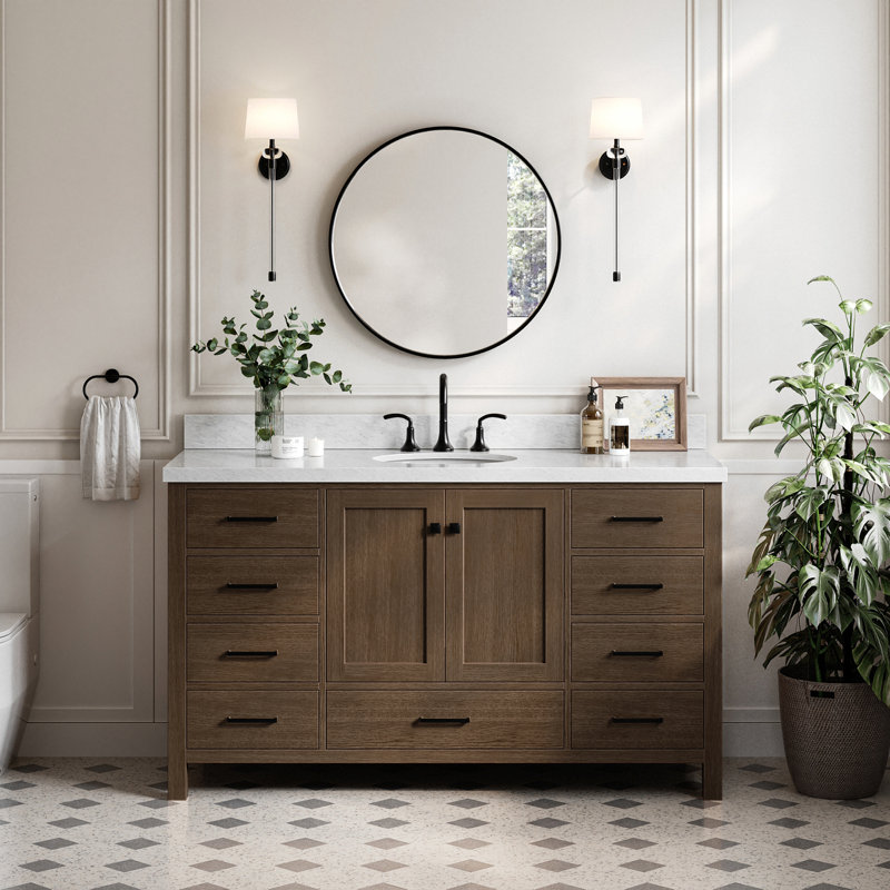 Ensemble de meuble-lavabo simple 61 po Amariani, Chêne brun, Ovale