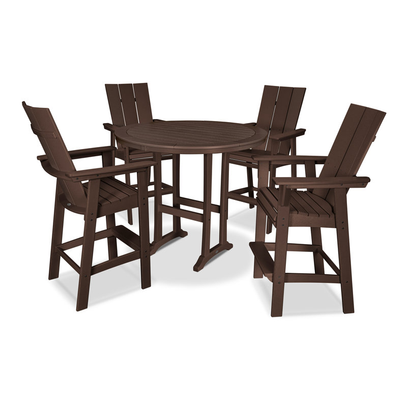 POLYWOOD Modern Curveback Adirondack 5-Piece Nautical Trestle Bar Set, Mahogany