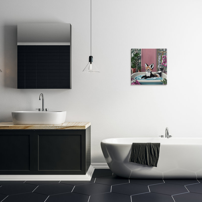 «Bathing Fox in Tropical Bathroom», art mural par Annabelle Hall, H 17 po x l 17 po