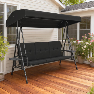 3-Seat Patio Swing Chair with Adjustable Canopy and Side Tray