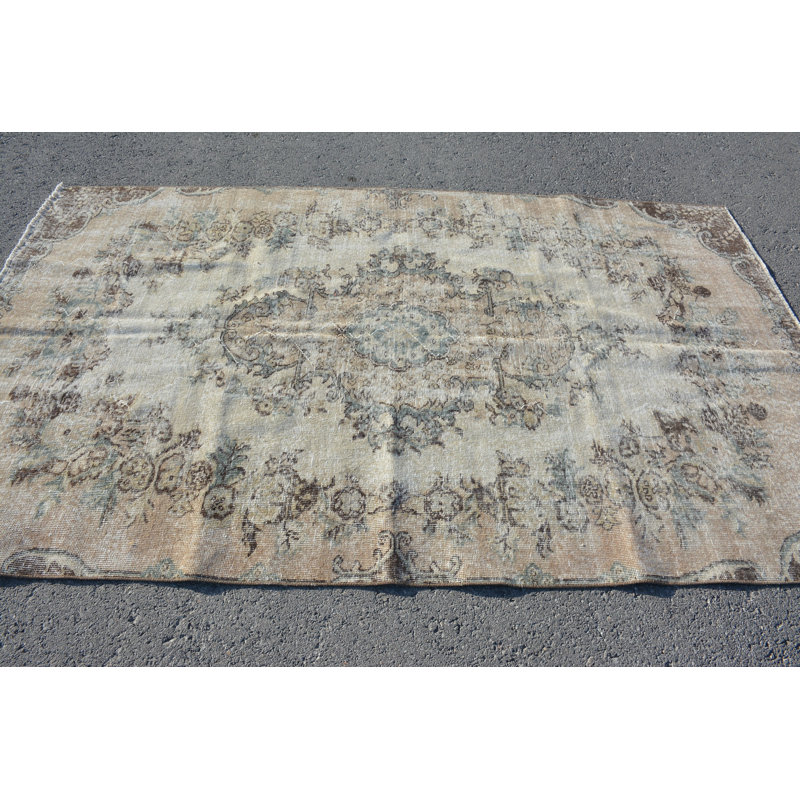Tapis brun, tapis rétro, tapis de chambre à coucher, tapis turcs, grands tapis 5,1 x 8,4 pi, tapis géométriques