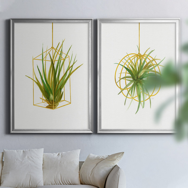 «Hanging Airplant II», ensemble de 2 reproductions d'art, Toile encadrée argentée, Pas de tapis