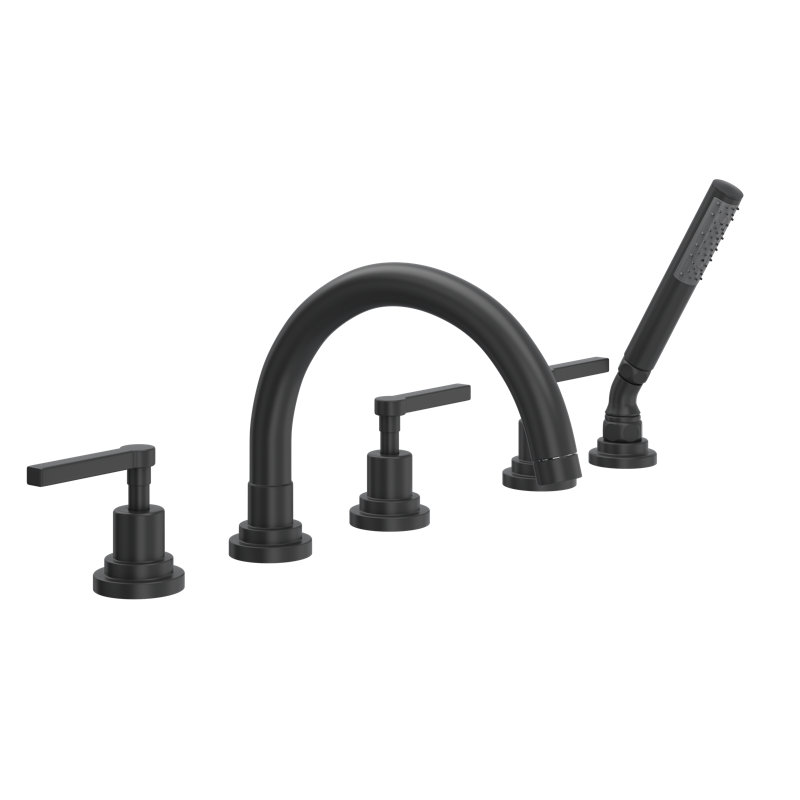 Lombardia® 5-Hole Deck Mount Roman Tub Faucet, Matte Black, Lever Handle