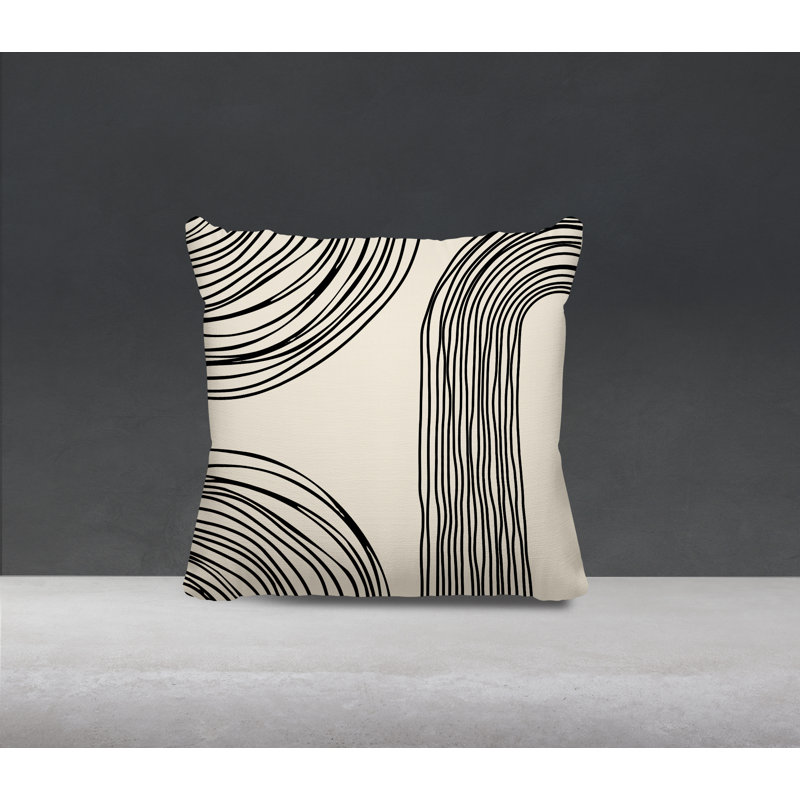 Coussin décoratif réversible intérieur / extérieur Cassie, H 17 po x l 17 po, Crème / Noir