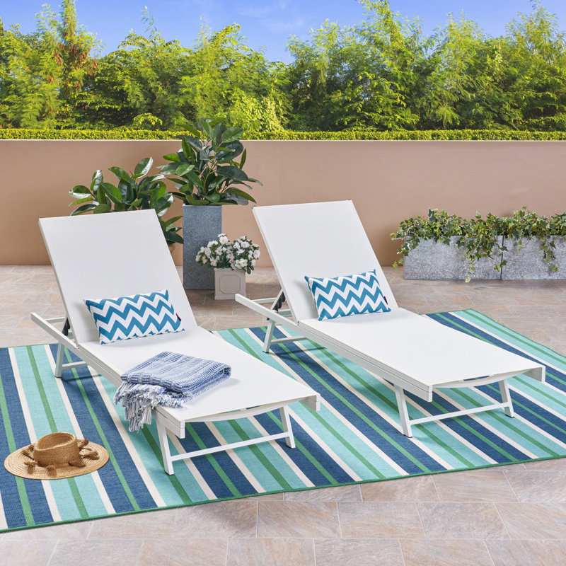 Audyn Outdoor Metal Chaise Lounge Set, White