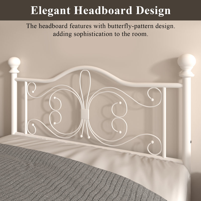 Eade Bed Frame with Elegant Style, Enough Storage Space, Silent Design, White, Full / Double