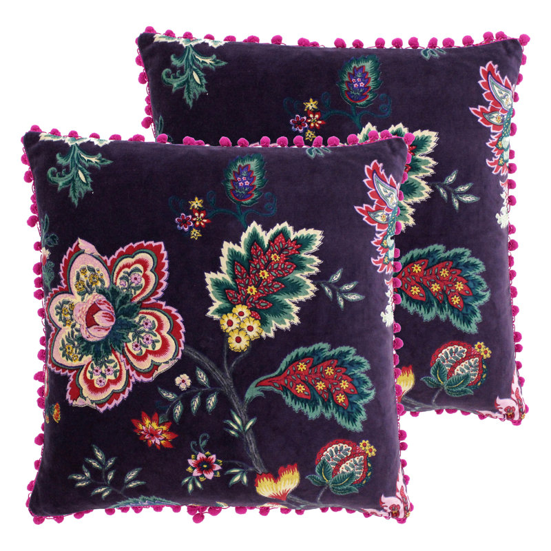 Floral Square Cushion, Damson