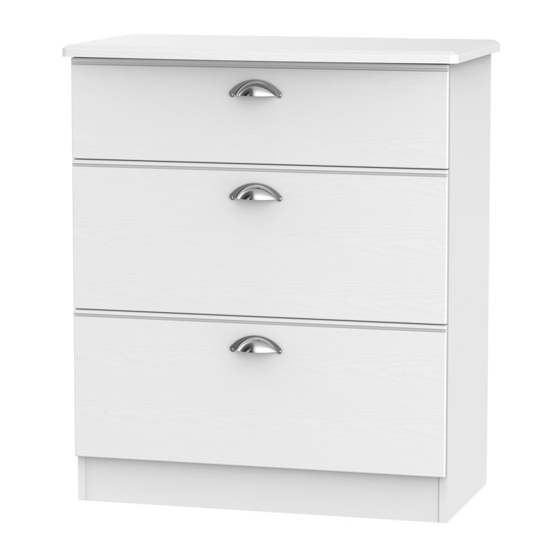 Fully Assembled Murier 3 Drawer Chest, White Ash/White Ash