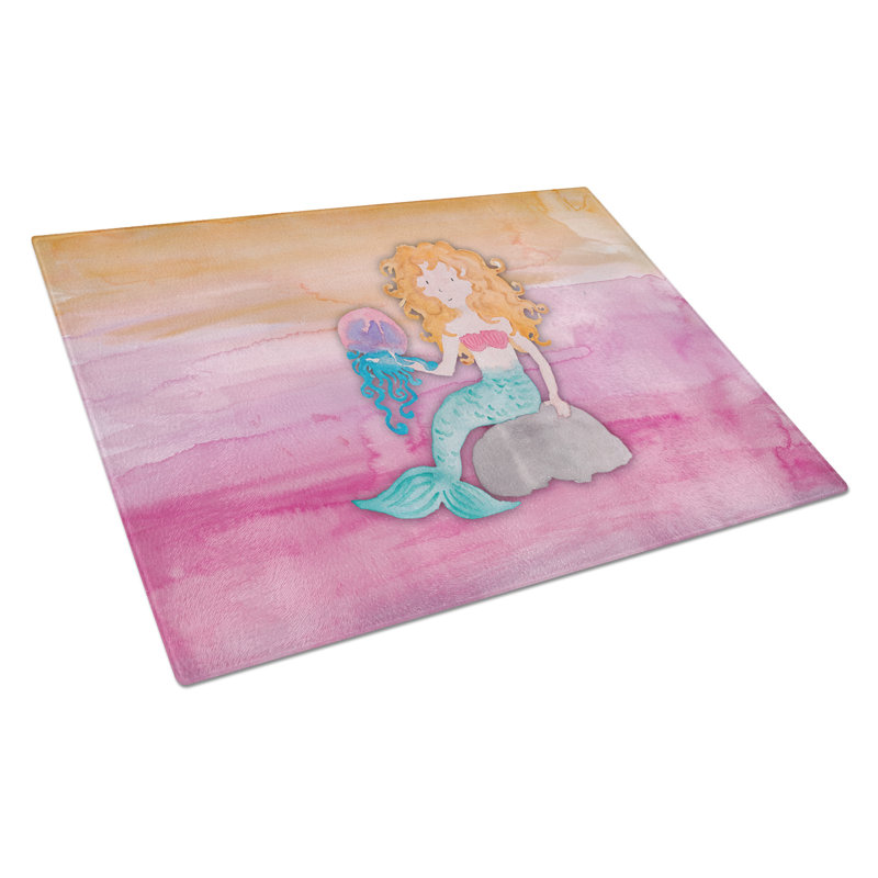Caroline's Treasures Tempered Glass Blonde Mermaid Watercolor Cutting Board