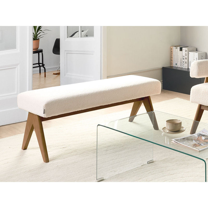 Bench Drumheller Boucle, Dark Brown Wood, White