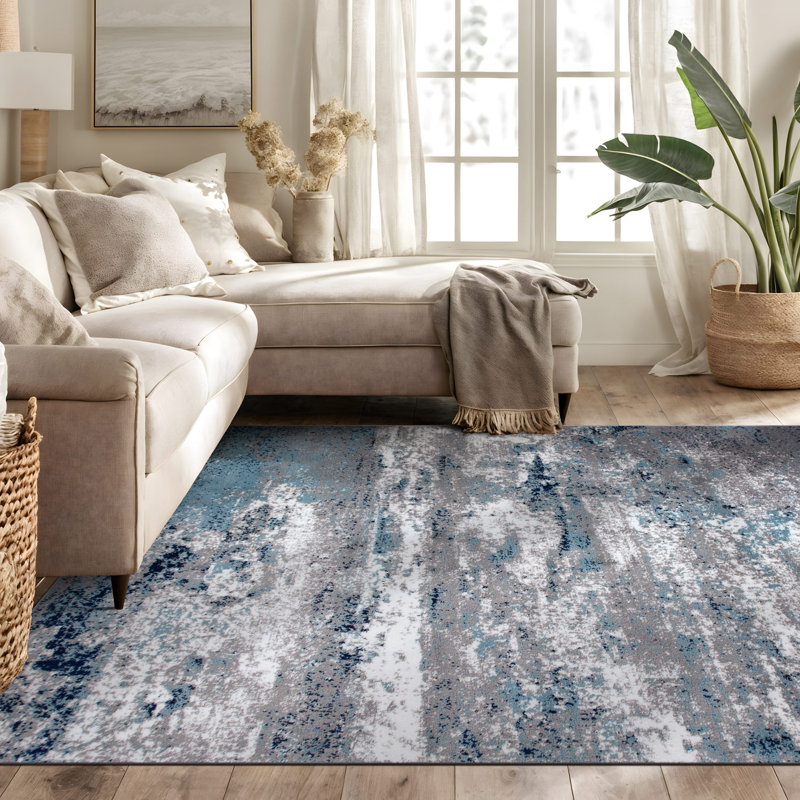 Tapis gris / bleu / blanc Willington, Rectangle 6 pi 6 po x 9 pi
