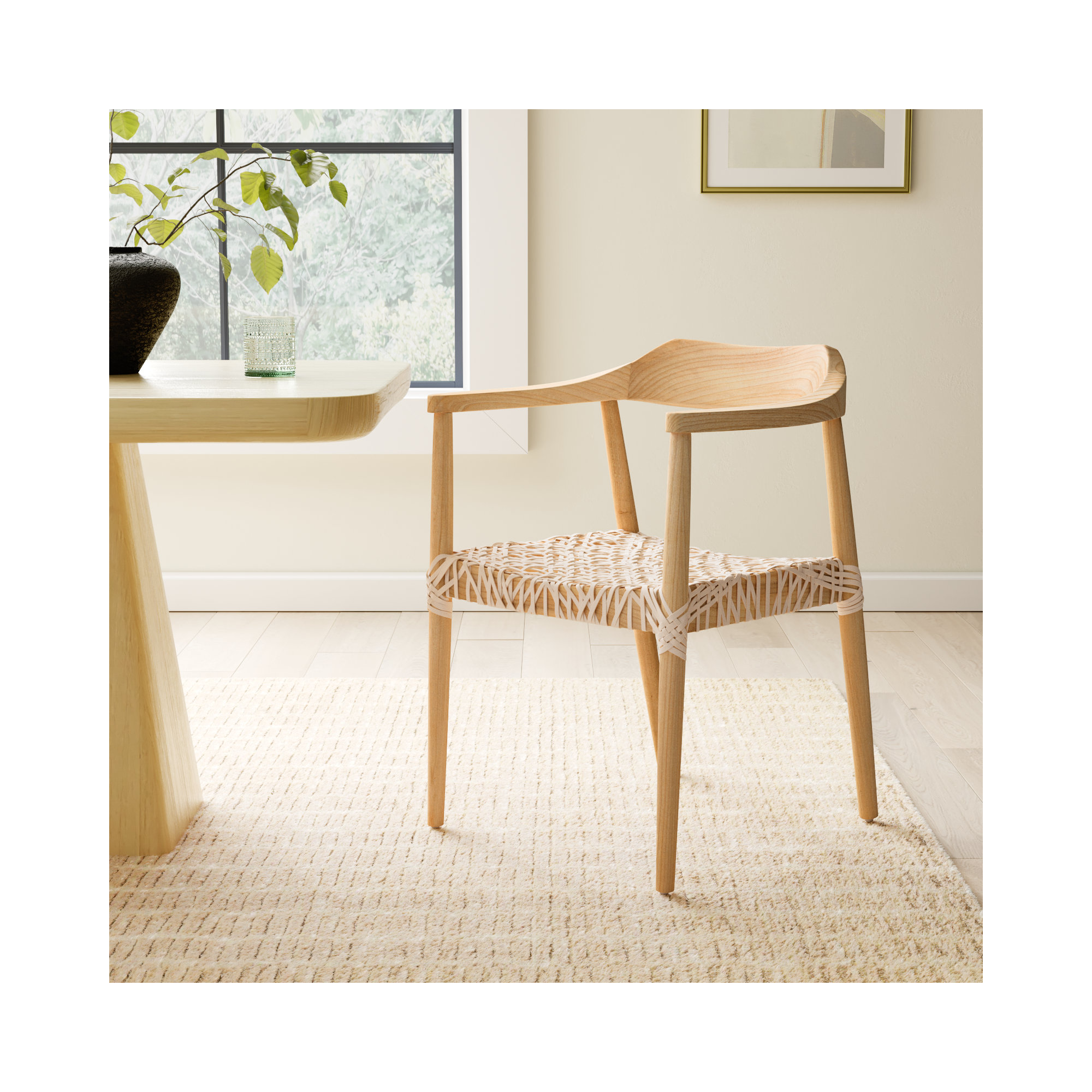 Bruna 22'' Wide Dining Chair, Natural, White Genuine Leather