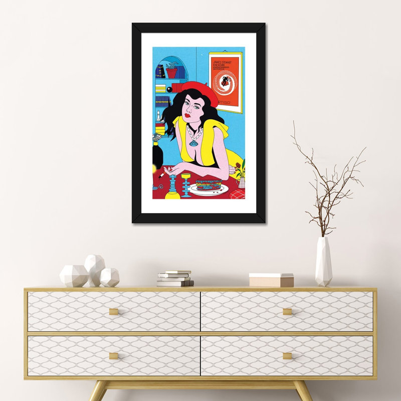 «Lunch» par Cosmo - impression d'art graphique, H 24 po x l 16 po x P 1 po, Blanc, Papier encadré noir