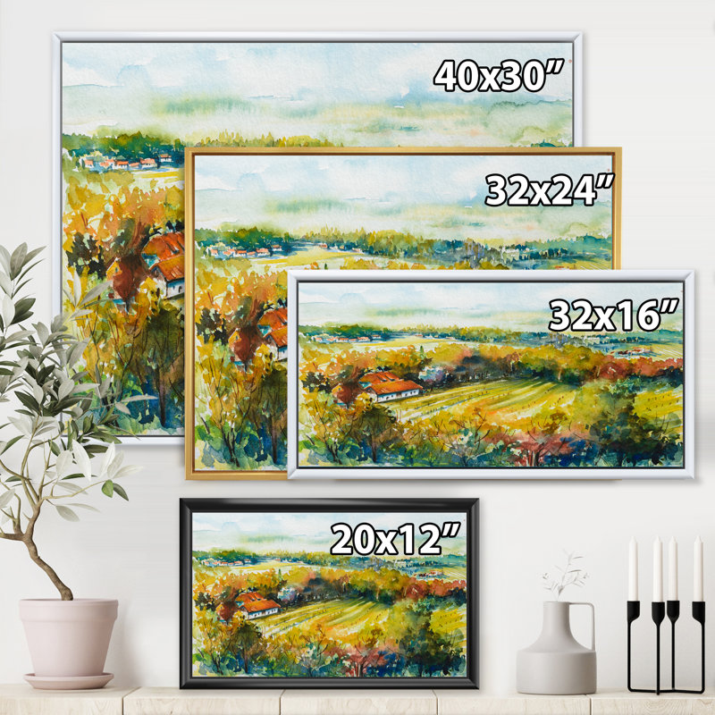 Paysage d'automne champêtre - Peinture sur toile, H 30 po x l 40 po x p 1 po, Toile blanche encadrée