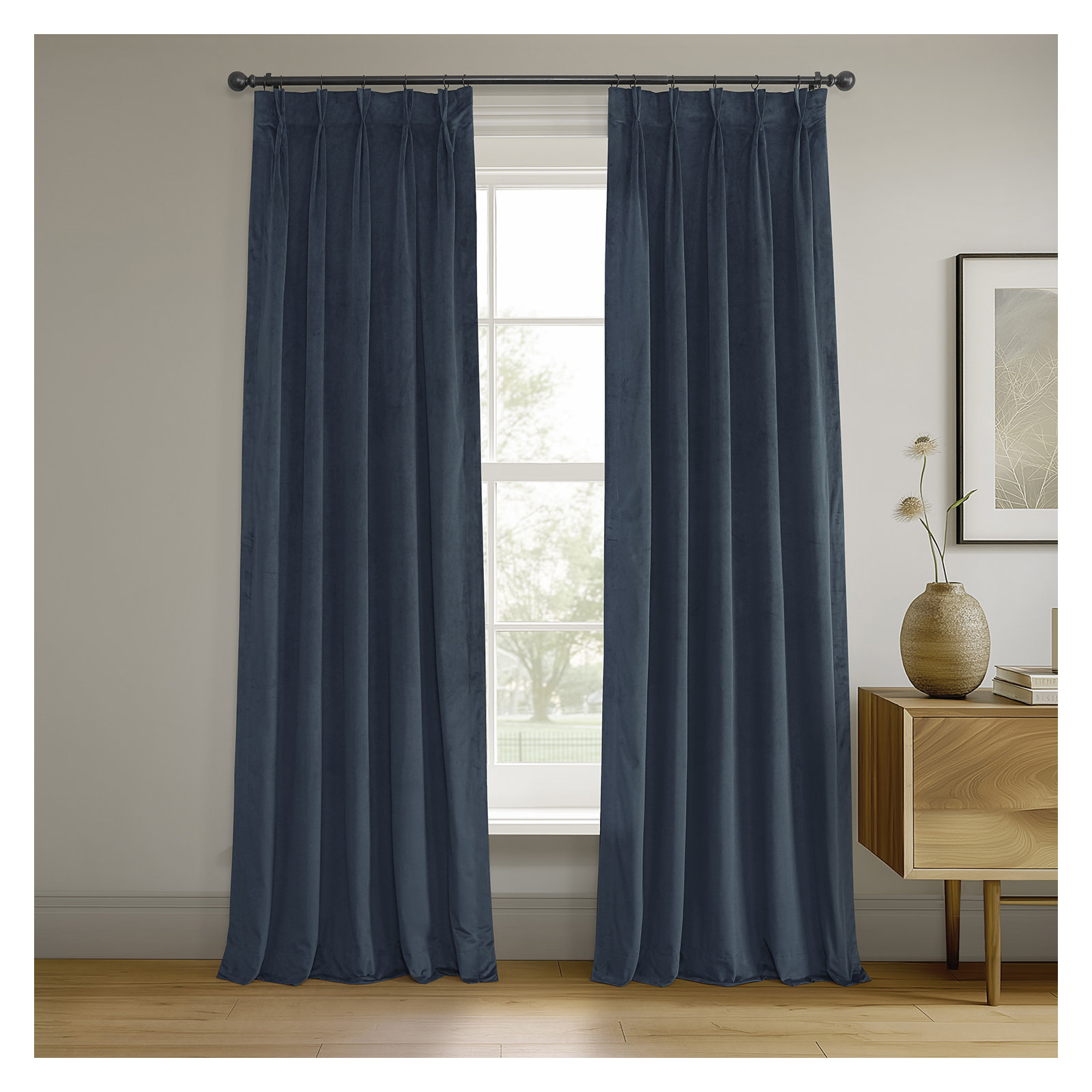 Balone French Pleat Signature Velvet Curtains for Bedroom Blackout Curtains for Living Room Single Panel, 25" W x 96" L