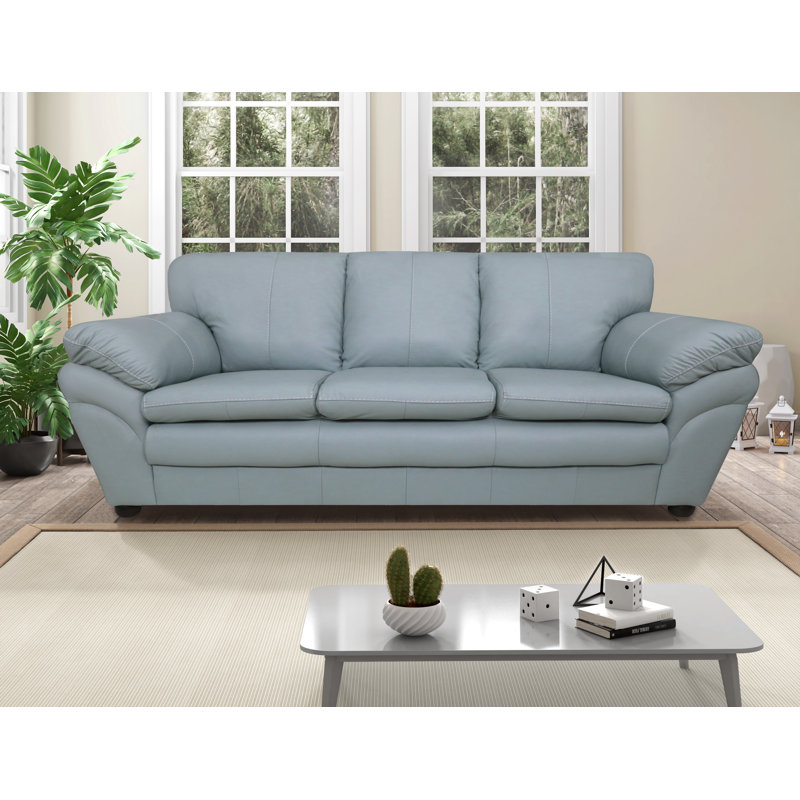 Canapé 84 po en cuir véritable avec accoudoirs coussinés, Turquoise