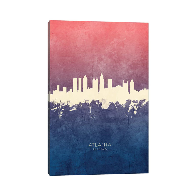 Atlanta Georgia Skyline Blue Rose by Michael Tompsett - 1 Piece Wrapped Canvas Wall Art, 20.32 cm H x 30.48 cm W