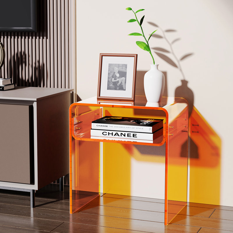 Devontre Modern Acrylic 2-Tier Home Decor, Nightstand, Anti-scratch Modern Side Table, Orange