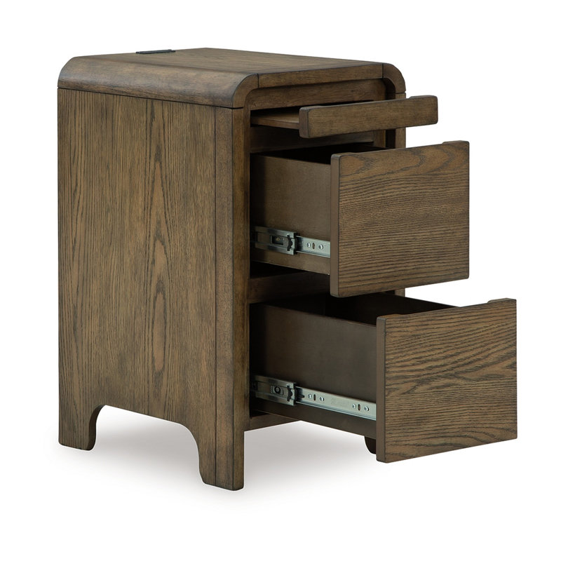 Light Brown Wood Rectangular End Table with Storage and USB Ports