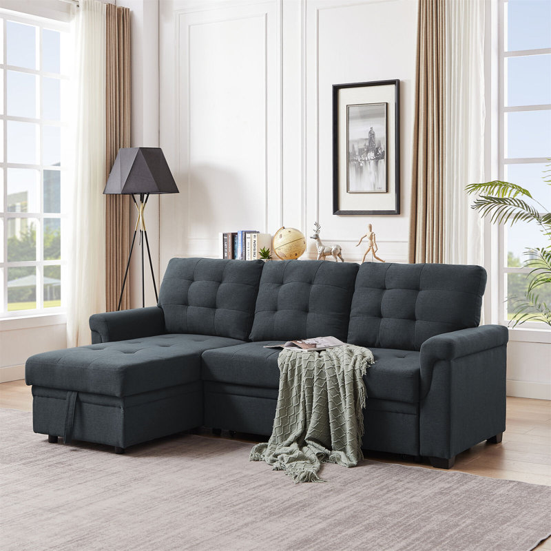 Wilcoxen 3 Seater Foam Sofa Bed, 100% Linen, Dark Grey