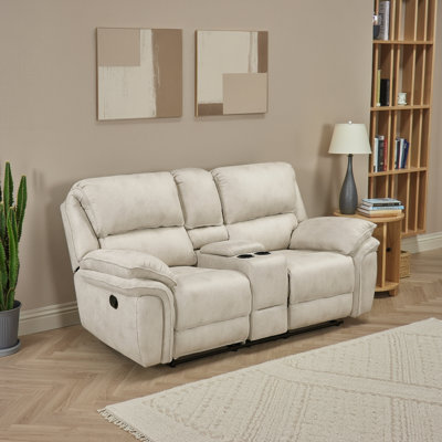 Delwayne 79.5" Modern & Contemporary Polished Microfiber Manual Double Reclining Loveseat with Center Console & Tab Pull Reclining Motion