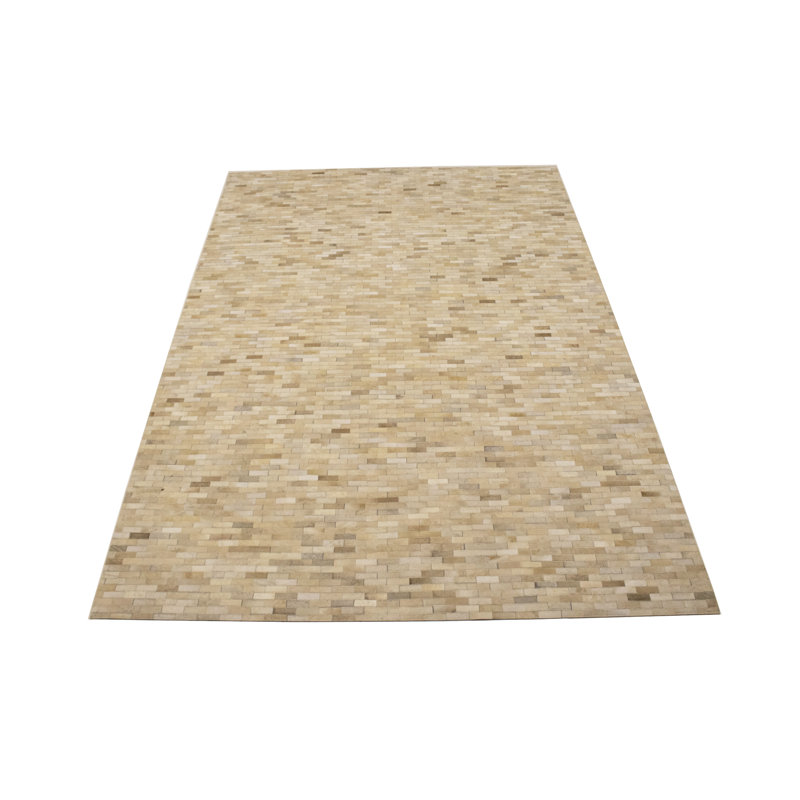 Tapis beige moderne en similicuir 6X6, Rectangulaire 7 pi x 10 pi