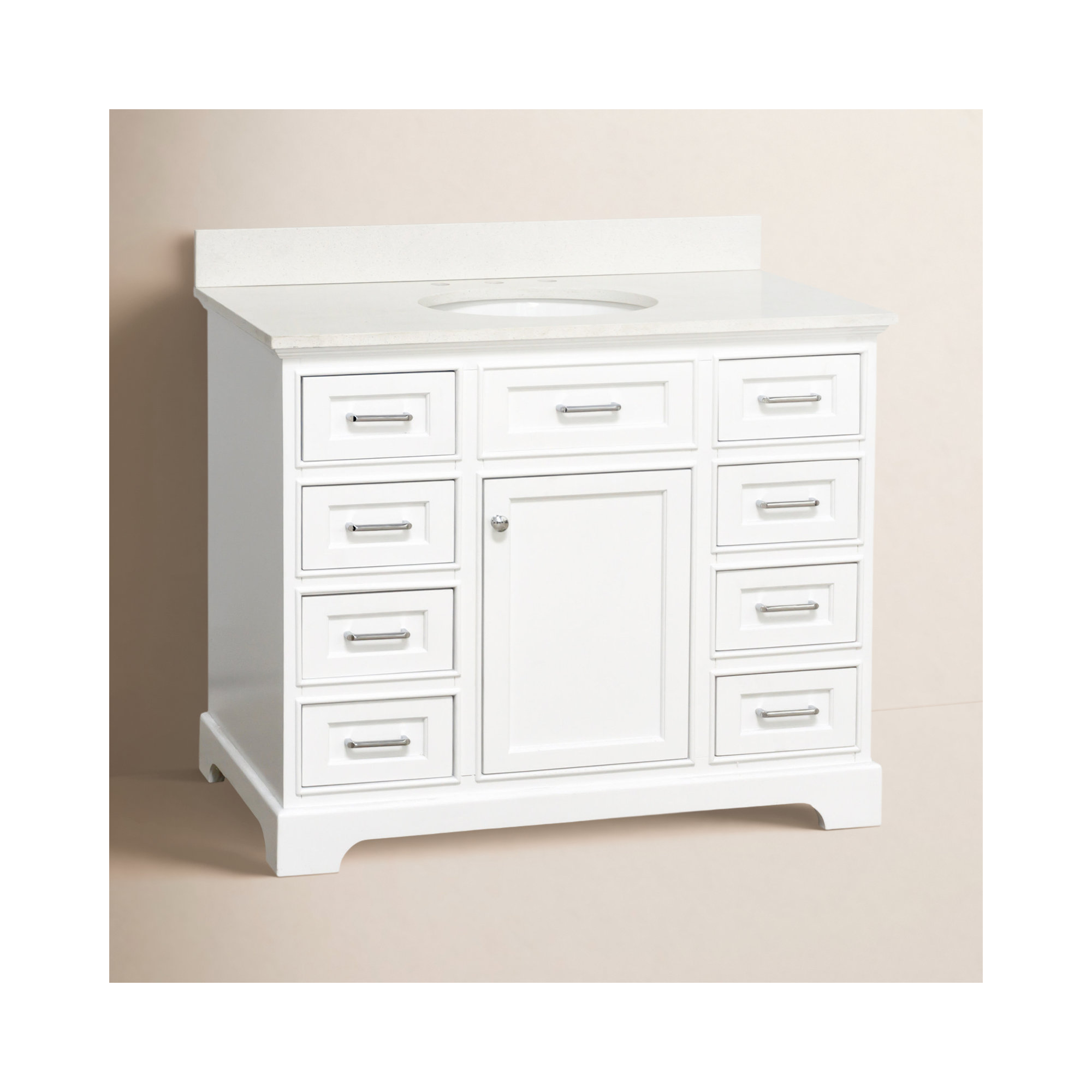Ronnie 42'' Single Bathroom Vanity, Quartz, White