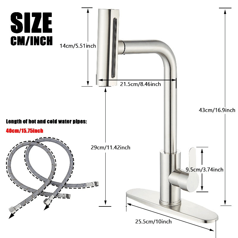 Robinet d'évier de cuisine en nickel brossé avec douchette extractible, Nickel brossé