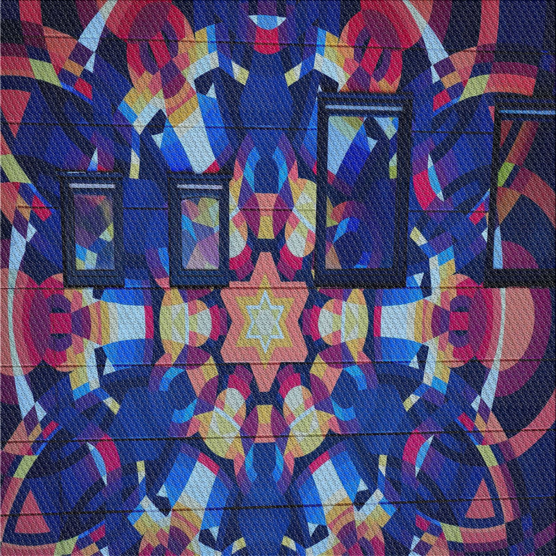Tapis bleu/mauve/rouge à tisser électrique, Carré 6 pi