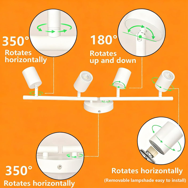 4-Light Plug-in Track Lighting Kit, 80cm LED, 16.4ft Cord, GU10 Bulbs, White