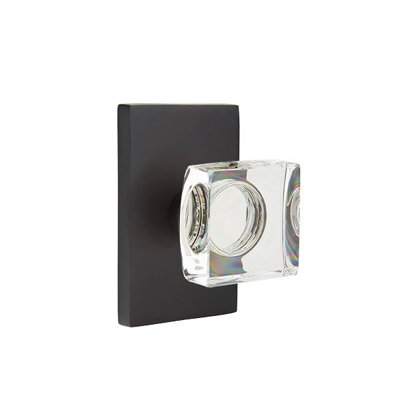 Ensemble de mortaise intérieure Emtek avec rosette rectangulaire moderne et bouton de verre carré moderne (LH)