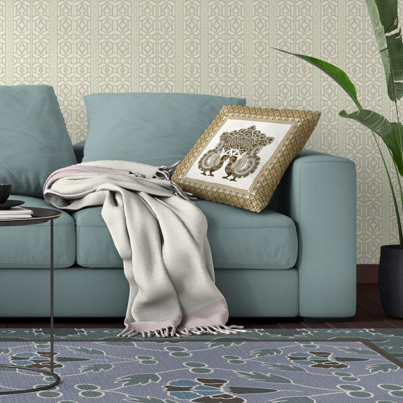 Coussin Peacock Prowess, Blanc / beige, H 18 po x l 18 po
