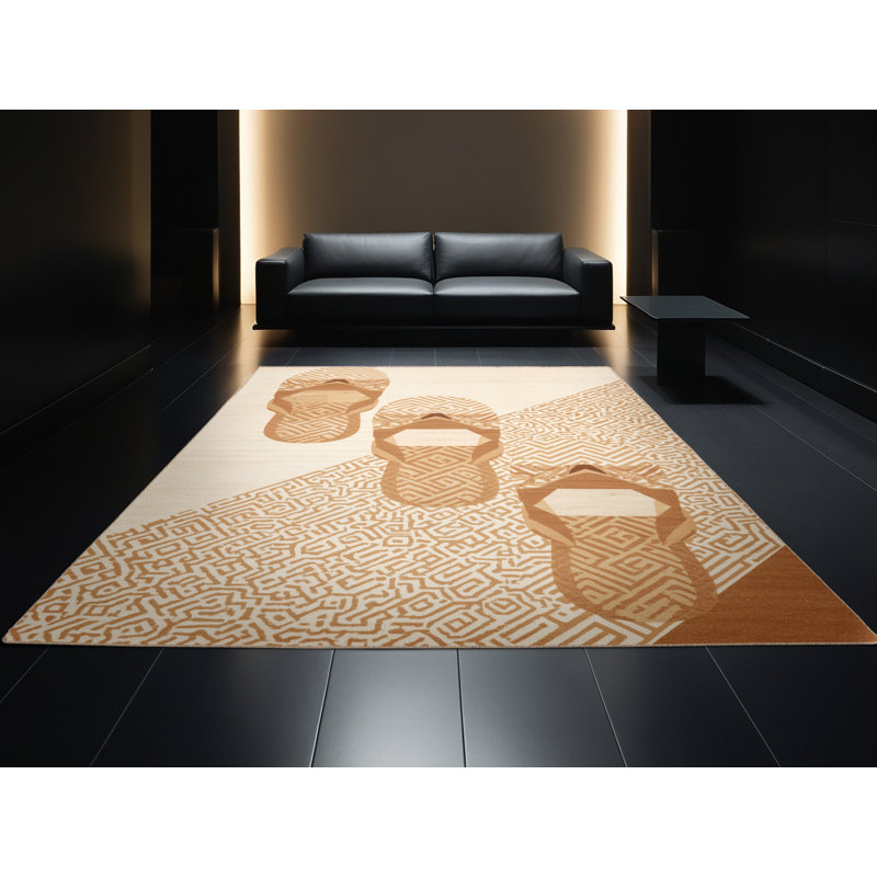 Tapis décontracté à motif géométrique doux en peluche beige, 2 x 5