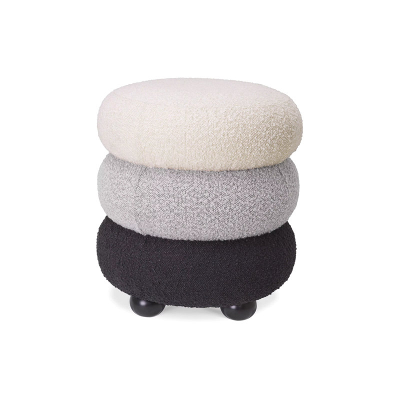 Repose-pieds rembourré Tulum, Boucle crème / gris bouclé / noir bouclé / poly