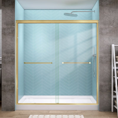 68" - 72'' W X 72'' H Double Sliding Shower Door Semi-Frameless Bypass Door Modern Aluminum Door with Clear Tempered Glass