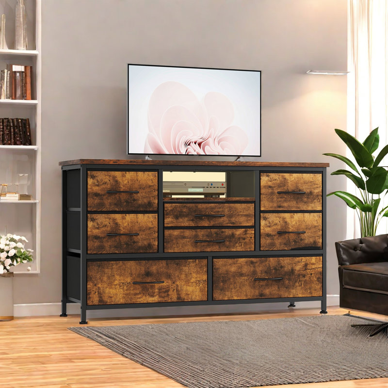 8 Dresser Tv Stand With Power Outlet & Led, Dresser For Bedroom With 8 Deep Drawers, Wide Console Table For Living Room, Entryway