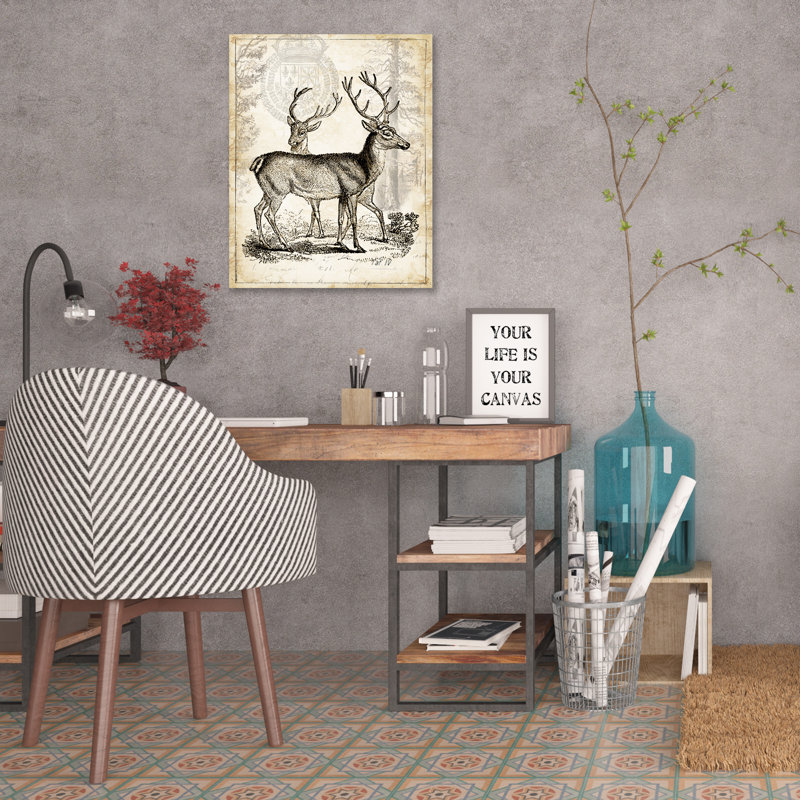 « antique, gravure de cerf », reproduction d’impression sur toile tendue, H 15 po x l 12 po