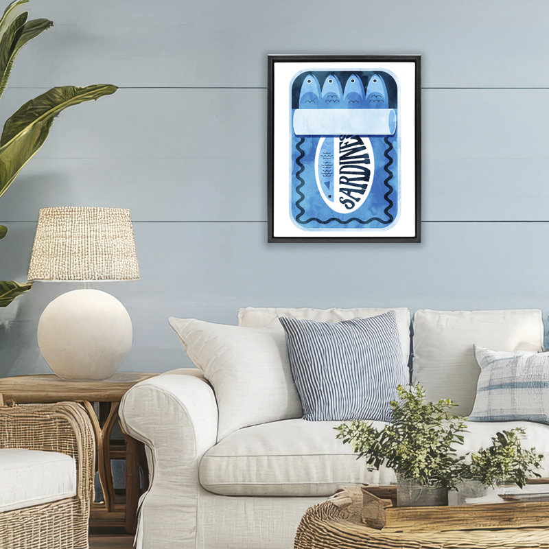 Cadre flottant moderne en conserve de sardines, design par Lil 'Rue, Cadre flottant noir de jais, H 21 po x l 17 po