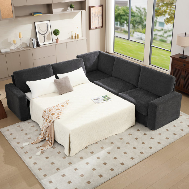  Canapé-lit modulaire en L surdimensionné de 105 po, canapé-lit convertible 3-en-1 avec rangement et matelas haute résilience, gris chenille