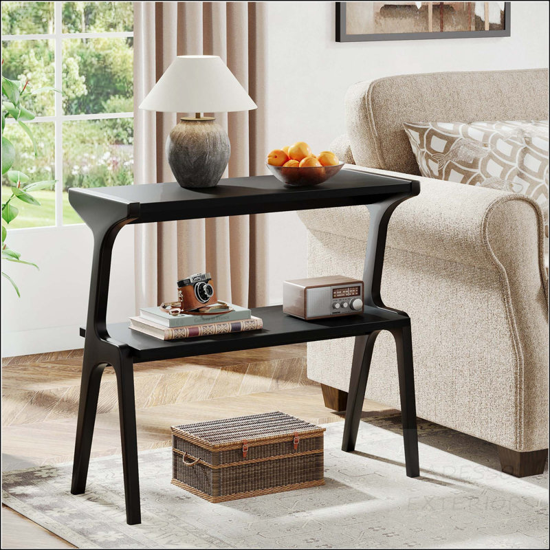 Table de bout à 2 niveaux en bois massif avec design courbé