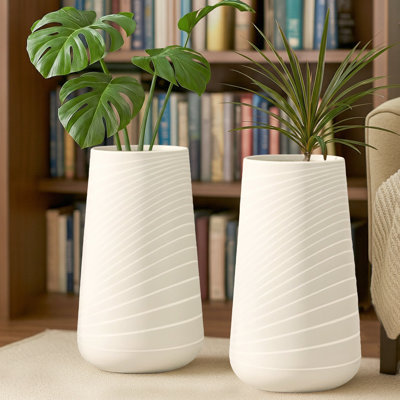 Ensemble de 2 grands pots de fleurs décoratifs blancs pour l'intérieur, pot à fleurs minimaliste moderne de 27 po, porche, patio, cour et jardin