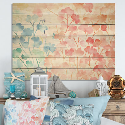 Watercolor Reef Coral Serenity - Coral On Wood Print