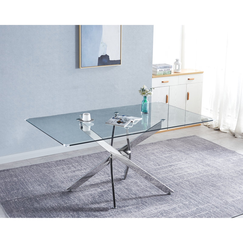 Table de salle à manger Carli pour 6 personnes, rectangulaire, en verre, 63 po x 35,4 po Carli