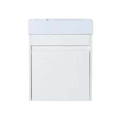 Armoire de salle de bain murale de 18 po avec lavabo en résine blanche et nombreuses façons de rangement, porte à fermeture en douceur - meuble-lavabo à finition fascinante, nombreuses possibilités, armoire