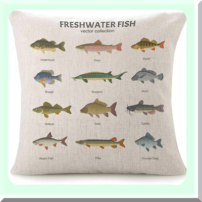 Underwater Fish Cartoon Pillow Covers - Lake Animal Decorative Cushion Case for Couch or Bed - Ornamental Square Linen